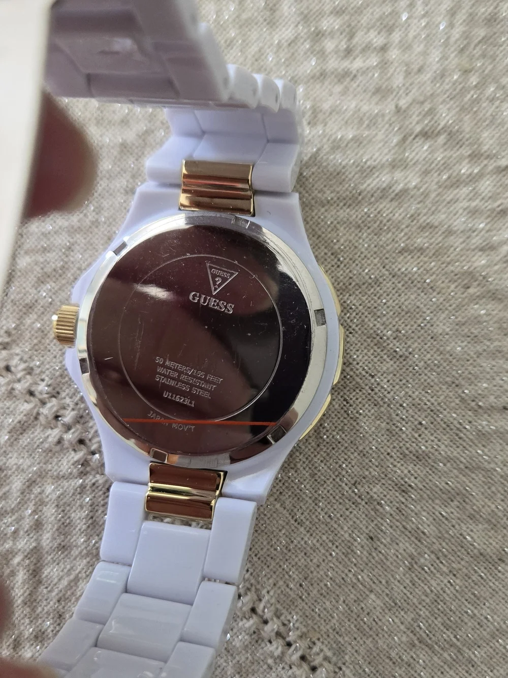 GUESS Women's White and Gold Crystal-Accent Silicone Watch - Picture 6 of 9